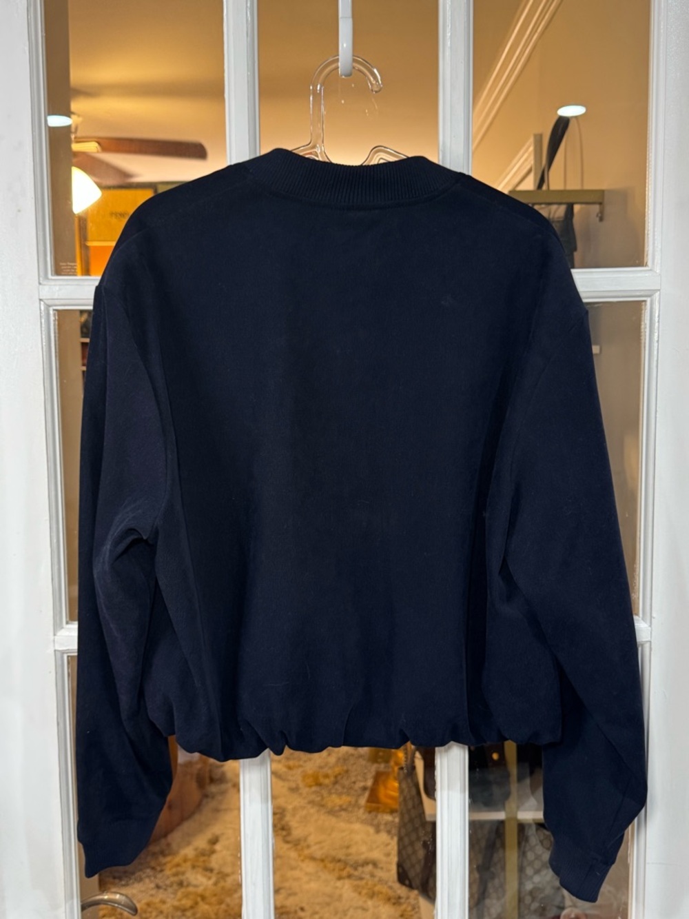 ZARA Navy Textured Bomber Jacket with Drawstring Hem - Picture 8 of 10